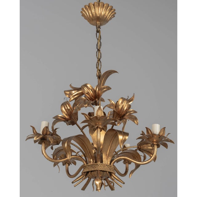 Gold Italian Gilt Tôle Chandelier For Sale - Image 8 of 11