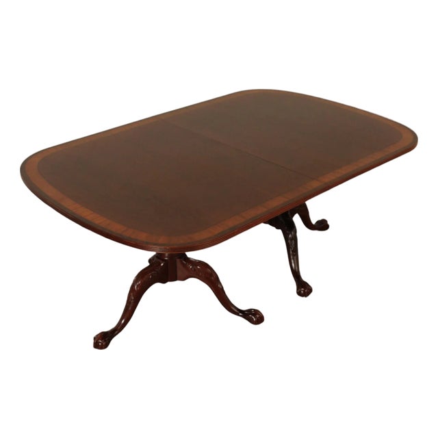 Ethan Allen '18th Century Banded Mahogany' Double Pedestal Dining Table For Sale