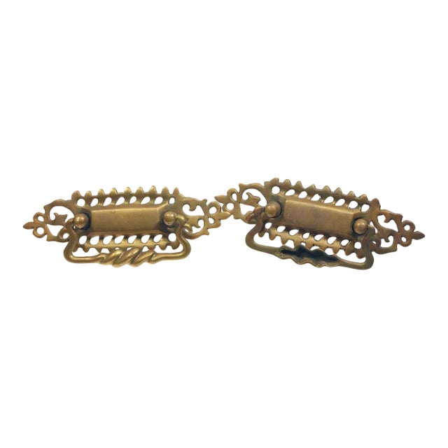 Traditional Cut Out Swirl Brass Bail Pulls - a Pair For Sale