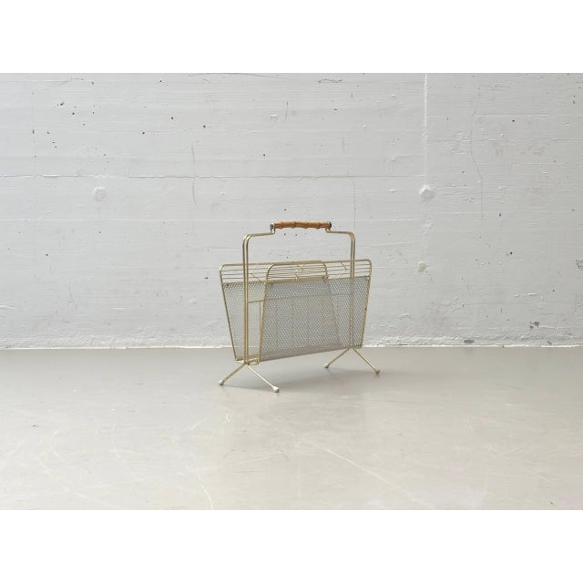 Vintage Metal Newspaper Holder with Wooden Handle, 1950s For Sale - Image 11 of 11