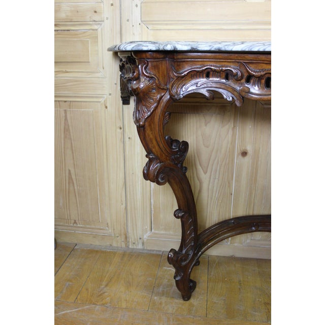 Brown Large Louis XV Walnut Console Table, 19th Century For Sale - Image 8 of 13