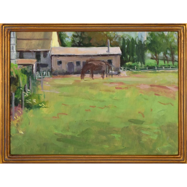 Traditional Vintage American Impressionist Landscape Oil Painting With Horse by Harry Barton For Sale - Image 3 of 7