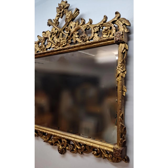 18th Century Spectacular Baroque Style Floral Carved Victorian Mirror For Sale - Image 5 of 11