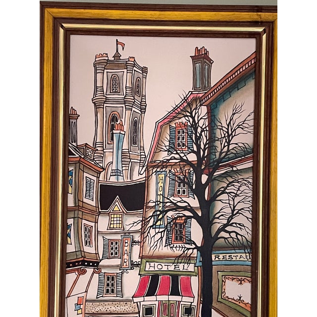 Robert Scott Original 1974 Framed Robert Scott Whimsical Street Scene Painting - Camrose Art Corp For Sale - Image 4 of 8