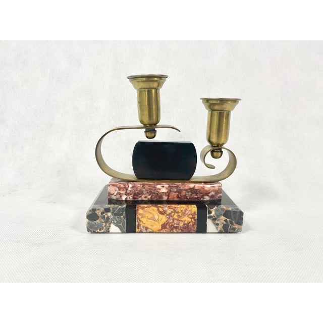 French Art Deco Brass and Marble Candleholder, 1920s For Sale - Image 3 of 12