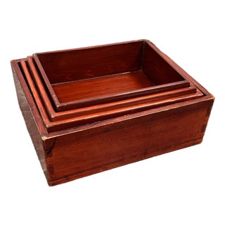 Vintage Red Finish Wood Nesting Tray Boxes, Set of Four For Sale