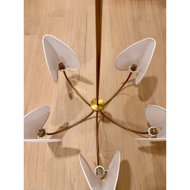 Contemporary Contemporary 5 Light Chandelier With White Shades For Sale - Image 3 of 9