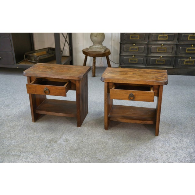Wood Brutalist Bedside Tables in Elm by Aranjou, 1960, Set of 2 For Sale - Image 7 of 9