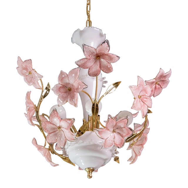 Pink Flowers Murano Chandelier, 1970s For Sale