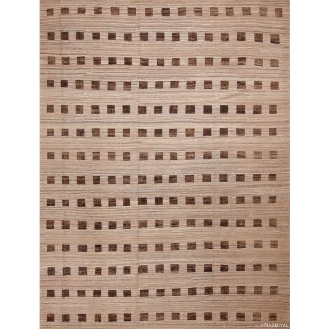 Nazmiyal Collection Brown Geometric Squares Modern Rug For Sale