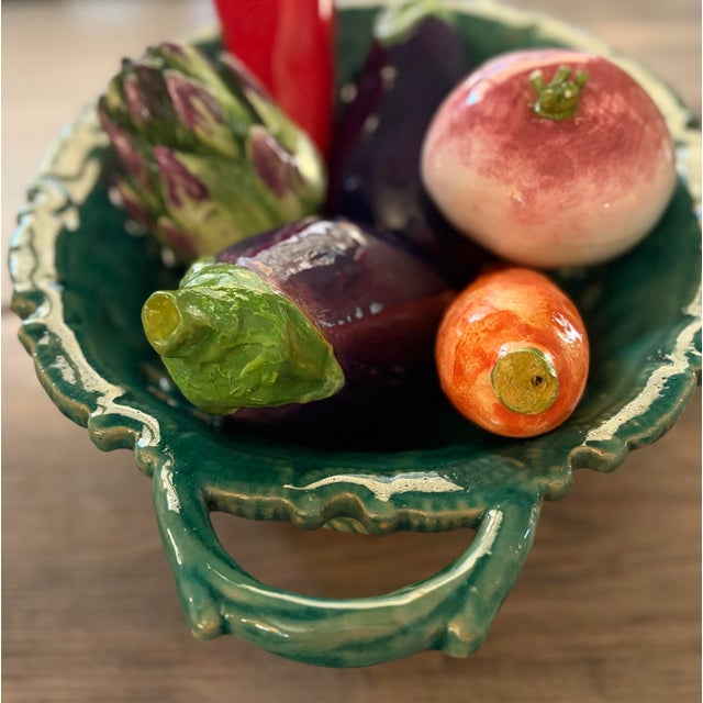 Late 20th Century Vintage Italian Majolica Style Trompe l'Oeil Vegetable Basket Centerpiece For Sale - Image 5 of 10
