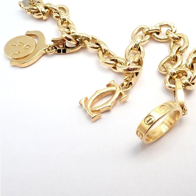 Authentic Cartier Yellow Gold Love Trinity Double C Charm Link Bracelet 1995 For Sale - Image 9 of 13