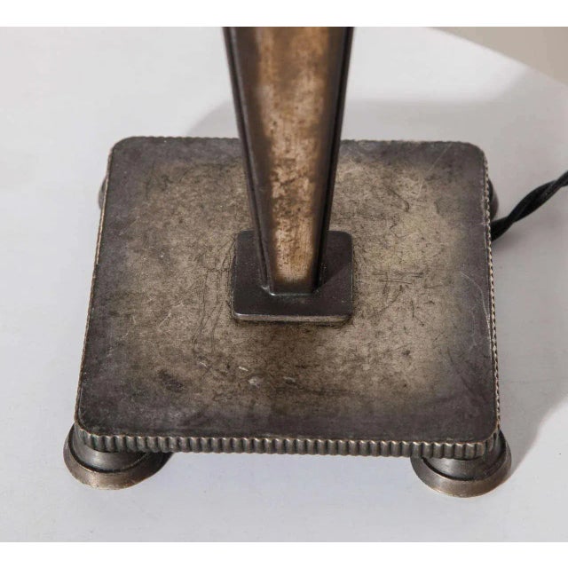 1925 Arts & Crafts Bronze Table Lamp with Bronze Pyramidal Shade For Sale - Image 10 of 11