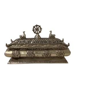 Chinese Tibetan Silver Color Rectangular Shape Incense Burner Display