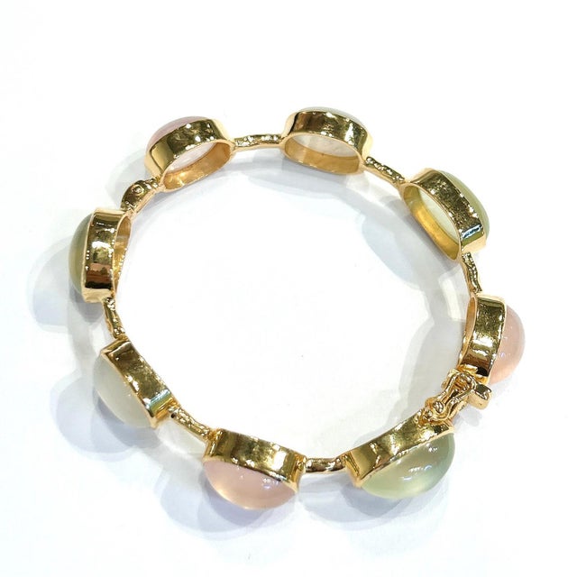 Bochic "Capri" Vintage Pink Quartz, Peridot & Agate Bracelet 18K Gold & Silver For Sale - Image 18 of 18