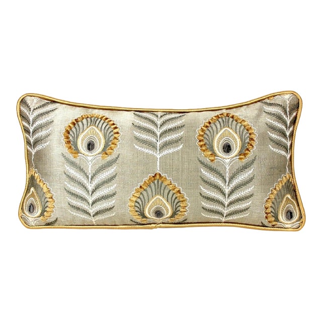 Jane Churchill Embroidered Peacock Lumbar Pillow For Sale