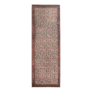 Splendid Harshang Arabesque Set Over Ivory Background Antique Persian Malayer Rug