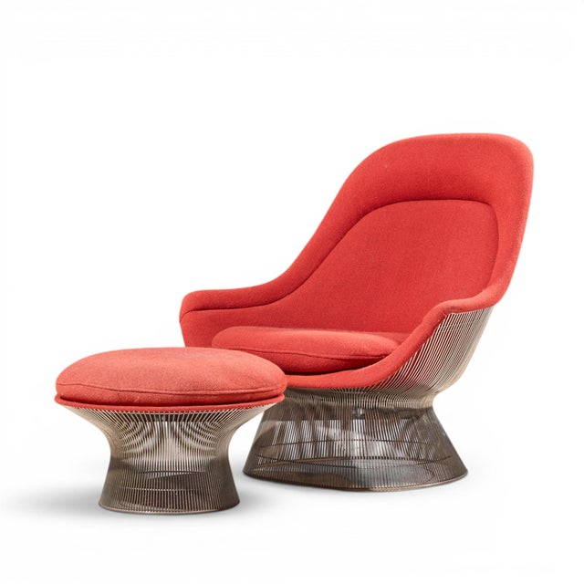 Mid-Century Modern Warren Platner for Knoll Mid Century Easy Lounge Chair and Ottoman For Sale - Image 3 of 10
