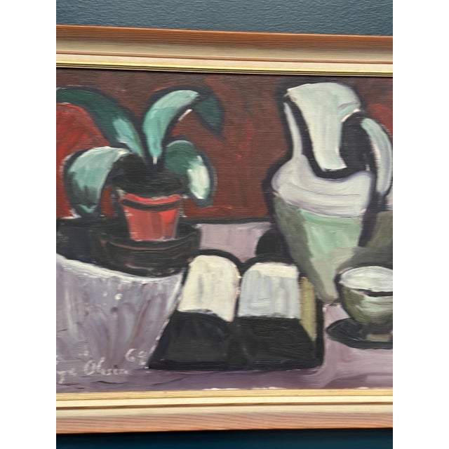Evy Olesen, Pitcher and Plant, 1964, Oil Painting on Canvas, Framed For Sale - Image 4 of 17