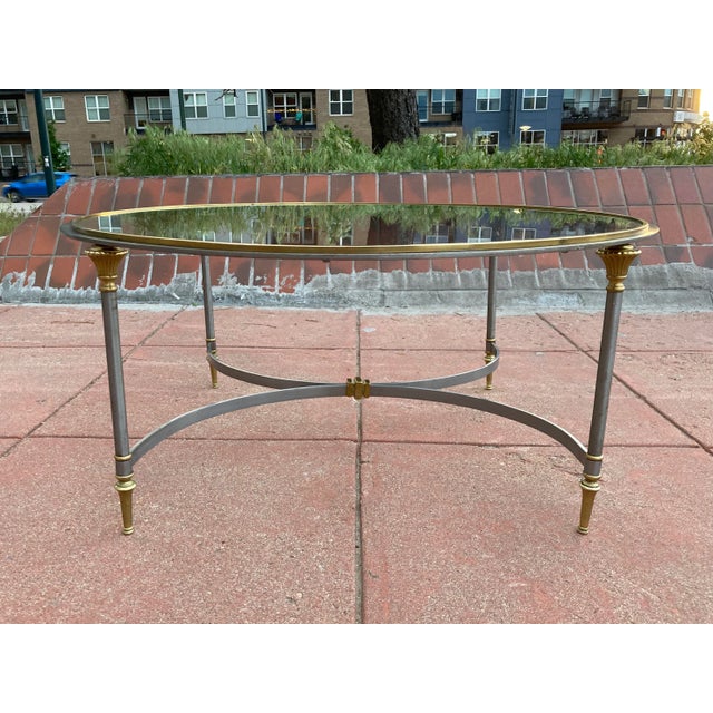 Mid 20th Century Manner of Maison Charles French Directoire Coffee Table Having Brass Mounts & Glass Inset Top For Sale - Image 5 of 13