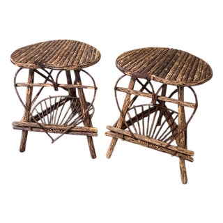 Late 20th Century 2 Heart-Shaped Adirondack Bentwood End Tables For Sale