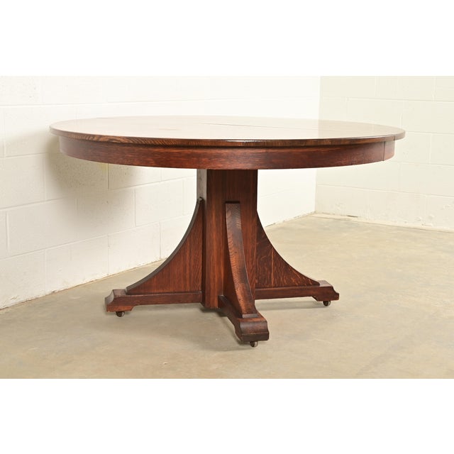 Stickley Brothers Stickley Brothers Antique Mission Oak Arts & Crafts Pedestal Extension Dining Table, Circa 1910 For Sale - Image 4 of 13