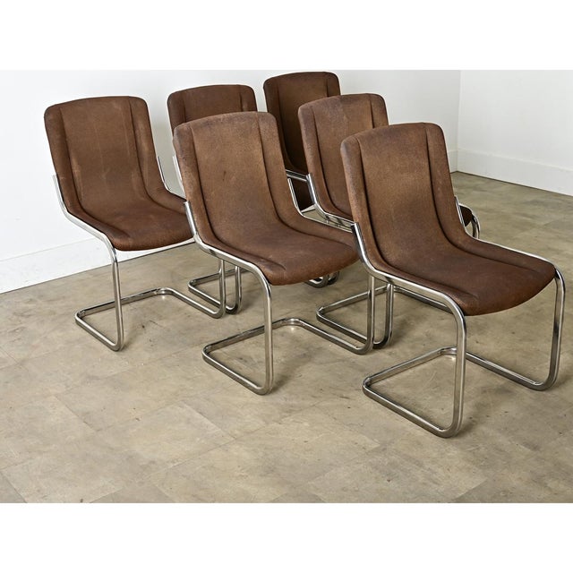 Metal Late 20th Century French Midcentury Cantilevered Chrome Dining Chairs For Sale - Image 7 of 13