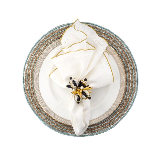 Linen Napkins With Gold Ruffled Hemstitch Edges, Set of 4 For Sale - Image 4 of 8