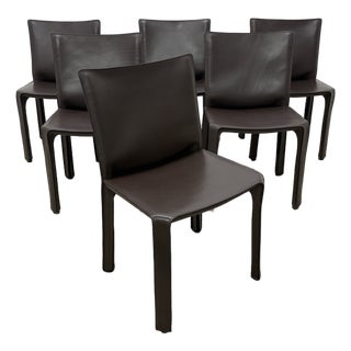 Mario Bellini Cab 413 Brown Leather Dining Chairs for Cassina - Set of Six For Sale