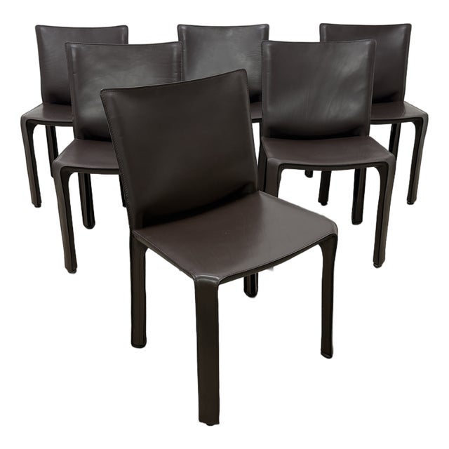 Mario Bellini Cab 413 Brown Leather Dining Chairs for Cassina - Set of Six For Sale