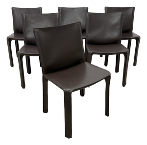 Mario Bellini Cab 413 Brown Leather Dining Chairs for Cassina - Set of Six