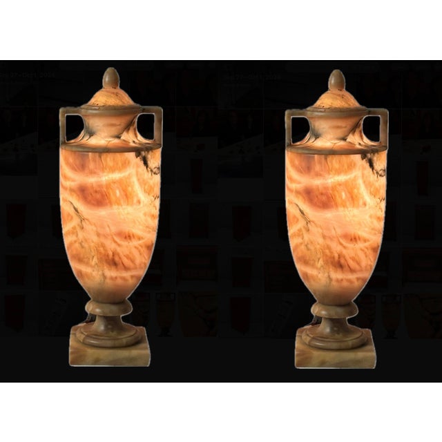 Pair of Italian Alabaster Urn Table Lamps For Sale - Image 10 of 12