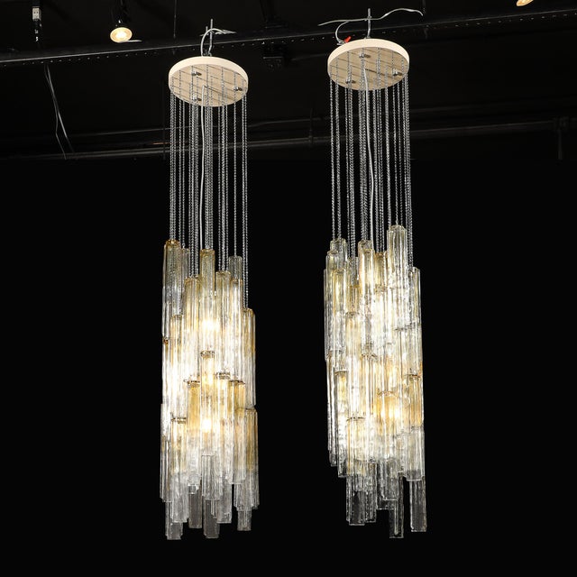 Pair of Mid-Century Large Muted Citrine Calza Glass Chandeliers Signed Venini For Sale - Image 14 of 18