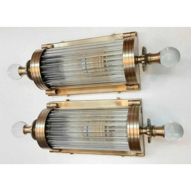 Art Deco 1940s Art Deco Brass & Glass Sconces - a Pair For Sale - Image 3 of 5