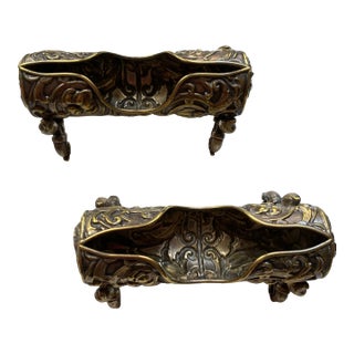 Antique Silver-Tone Bronze Footed Toothpick Holders- Set of 2 For Sale