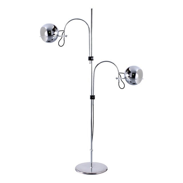 Adjustable Double Chrome Eyeball Globe Floor Lamp from Gepo, 1970s For Sale