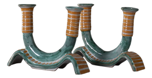 Cantagalli Ceramic Candleholders from Ics Vietri, Italy, Late 1930s, Set of 2