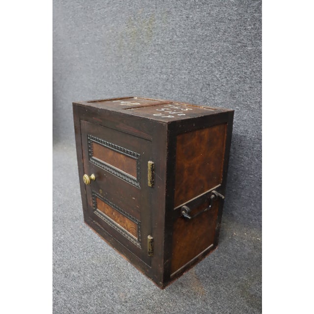 Victorian carriage jeweler's strong box featuring a cast iron case with faux burl walnut grain-painted finish and a...
