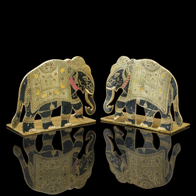 Late 19th Century Pair of Antique Elephant Bookends, Indian Brass Decorative Book Rests, Victorian For Sale - Image 5 of 10