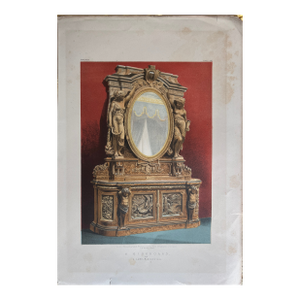 Antique Victorian Chromolithograph "A Sideboard" by J. Lamb, Manchester, Plate 243, England, C. 1870