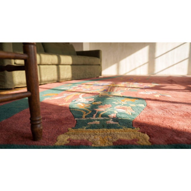Blush 1920s Pink Blush Floral Modern Antique Chinese Art Deco Rug 8'9" X 11'6" Handknotted Wool Carpet For Sale - Image 8 of 8