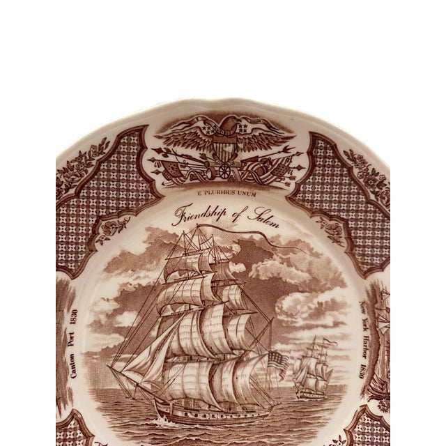 Ceramic Vintage Alfred Meakin Staffordshire Fair Winds The Friendship of Salem Brown Dinner Plates - Set of 10 For Sale - Image 7 of 11