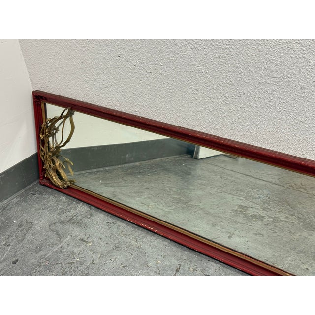 Asian-Inspired Red + Gilt Botanical Wall Mirror, Vintage For Sale - Image 9 of 12