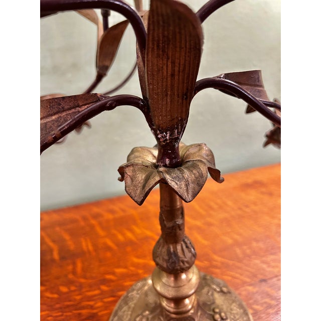 Vintage Italian or French Style Solid Brass Five-Light Floral Tole Candelabra With Original Gilt Finish For Sale - Image 13 of 14