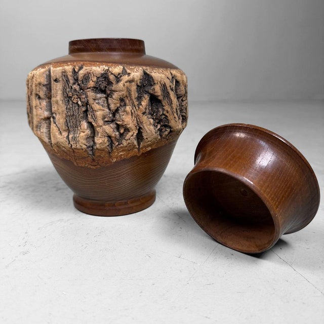 Japanese Wooden Chazutsu Tea Caddy with Natural Bark, 1960s For Sale - Image 9 of 12