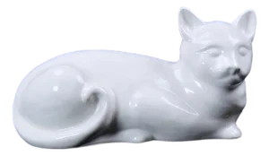 Art Deco Style Craquele White Ceramic Cat