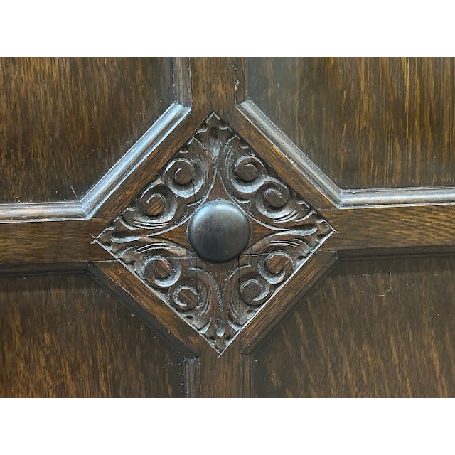 Antique English Oak Jacobean Revival Armoire c.1910 For Sale - Image 14 of 15