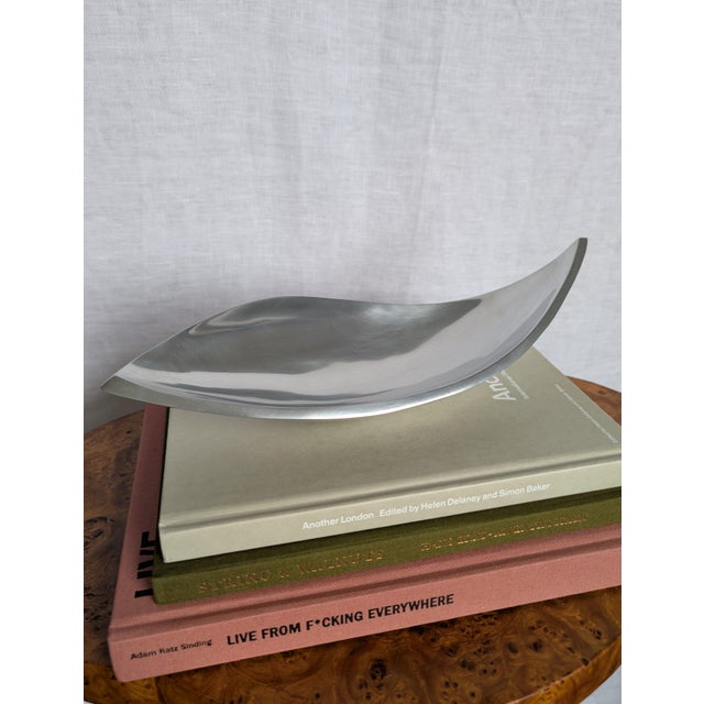 Mid-Century Modern Vintage Brushed Chrome Metal Catch All, 1980s For Sale - Image 3 of 12