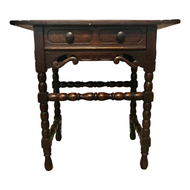 Antique 1800s English Bobbin Leg Oak Accent/Side Table For Sale