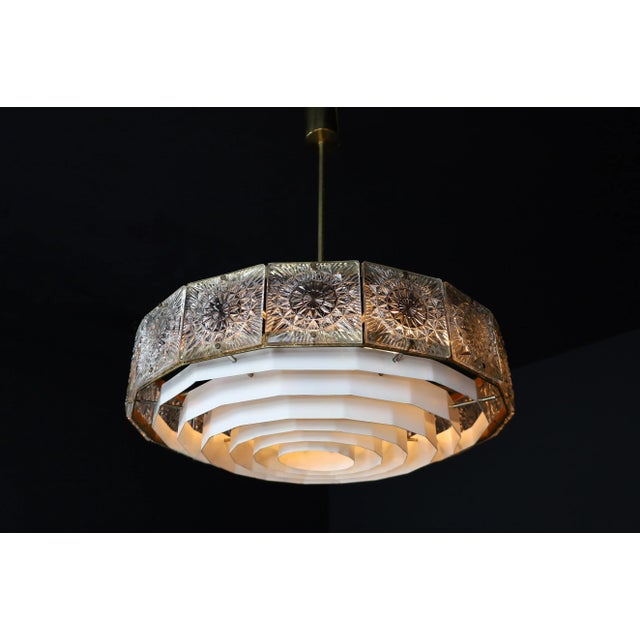 Mid-Century Modern Patinated Brass and Bohemian Glass Chandelier, 1970s For Sale - Image 9 of 10